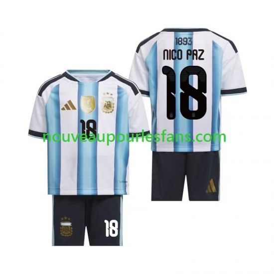 Maillot Argentine Nico Paz 18 Enfant Tenue Domicile Coupe du Monde 2026 Manche Courte