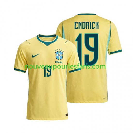 Maillot Brésil Endrick 19 Homme Tenue Domicile Coupe du Monde 2026 Manche Courte