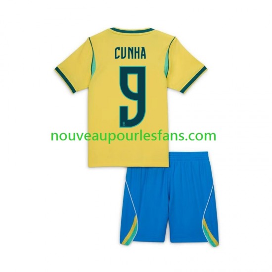 Maillot Brésil Matheus Cunha 9 Chidlren Tenue Domicile Coupe du Monde 2026 Manche Courte