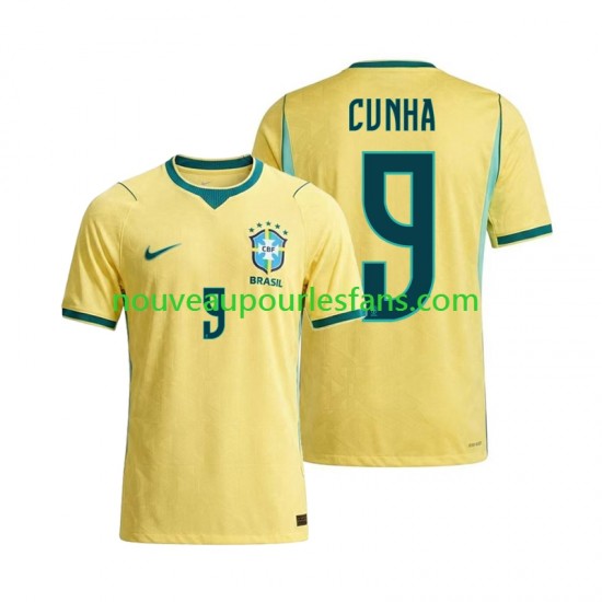 Maillot Brésil Matheus Cunha 9 Homme Tenue Domicile Coupe du Monde 2026 Manche Courte