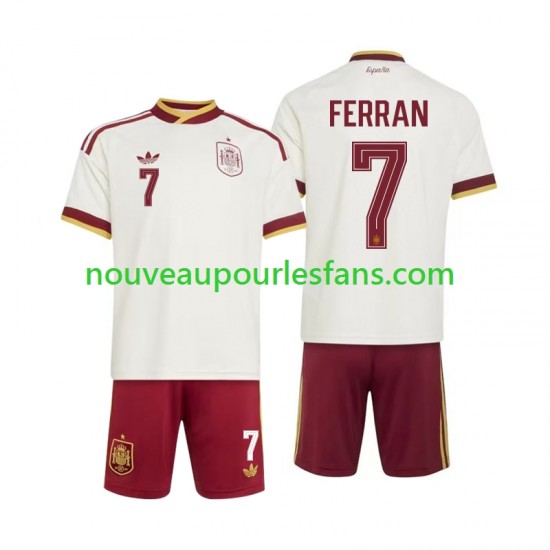 Maillot Espagne Ferran Torres 7 Enfant Tenue Extérieur Coupe du Monde 2026 Manche Courte