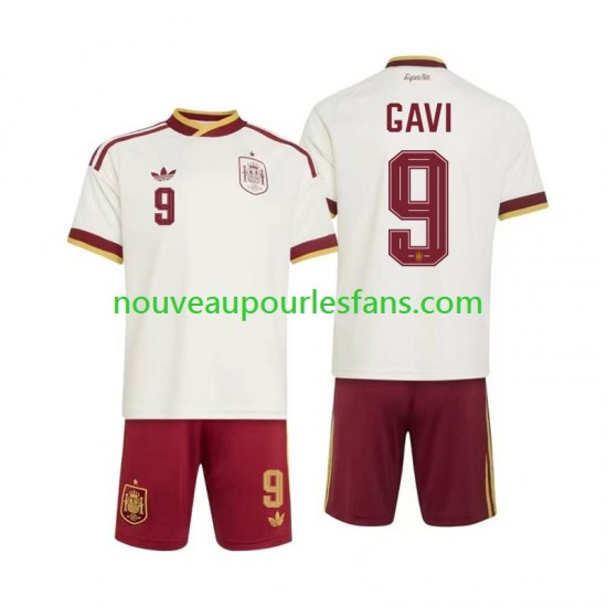 Maillot Espagne Gavi 9 Enfant Tenue Extérieur Coupe du Monde 2026 Manche Courte