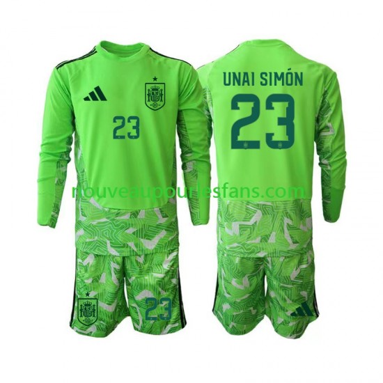 Maillot Espagne Unai Simon 23 6th Green color Gardien Enfant Coupe du Monde 2026 Manche Longue
