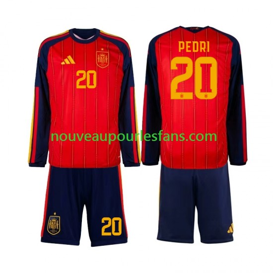 Maillot Espagne Pedri 20 Enfant Tenue Domicile Coupe du Monde 2026 Manche Longue