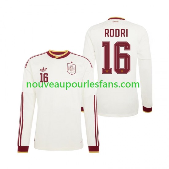 Maillot Espagne Rodri 16 Homme Tenue Extérieur Coupe du Monde 2026 Manche Longue