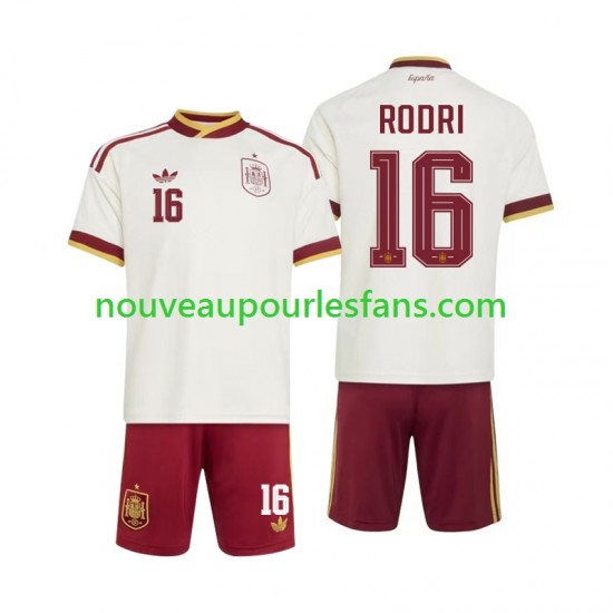 Maillot Espagne Rodri 16 Enfant Tenue Extérieur Coupe du Monde 2026 Manche Courte