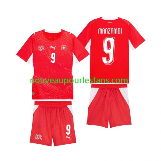 Maillot Suisse Johan Manzambi 9 Enfant Tenue Domicile Coupe du Monde 2026 Manche Courte