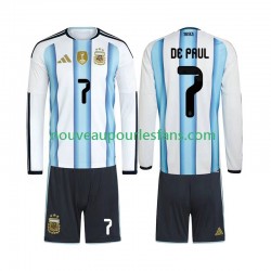 Maillot Argentine Rodrigo De Paul 7 Enfant Tenue Domicile Coupe du Monde 2026 Manche Longue