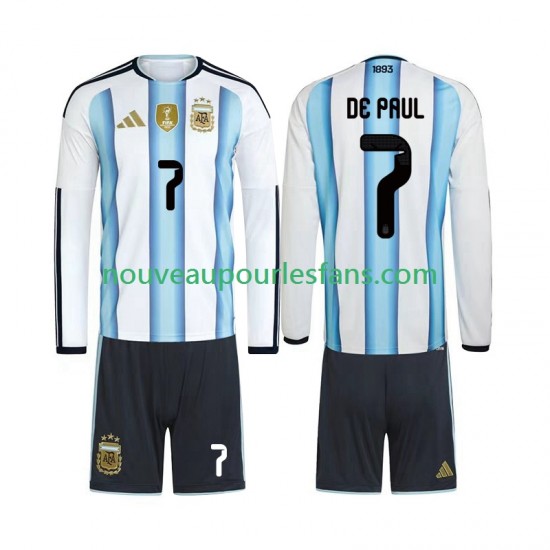 Maillot Argentine Rodrigo De Paul 7 Enfant Tenue Domicile Coupe du Monde 2026 Manche Longue