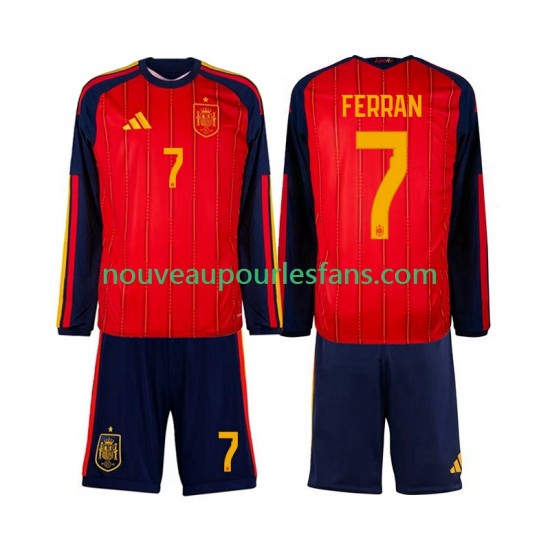 Maillot Espagne Ferran Torres 7 Enfant Tenue Domicile Coupe du Monde 2026 Manche Longue