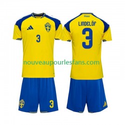 Maillot Suède Victor Lindelof 3 Enfant Tenue Domicile 2026 Manche Courte