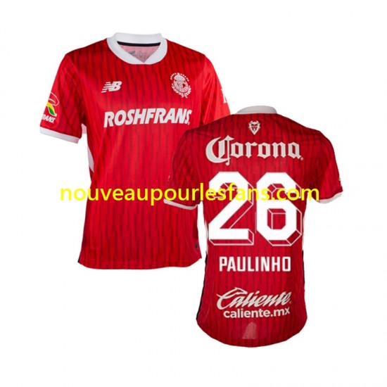 Maillot Deportivo Toluca Paulinho 26 Homme Tenue Domicile 2024-2025 Manche Courte