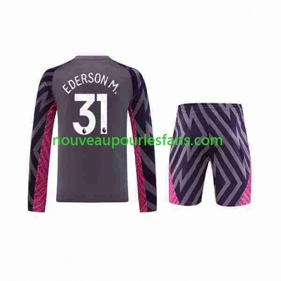 Maillot Manchester City Ederson Moraes 31 Gardien Enfant Tenue Extérieur 2023-2024 Manche Longue