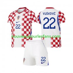 Maillot Croatie Luka Vuskovic 22 Enfant Tenue Domicile Coupe du Monde 2026 Manche Courte