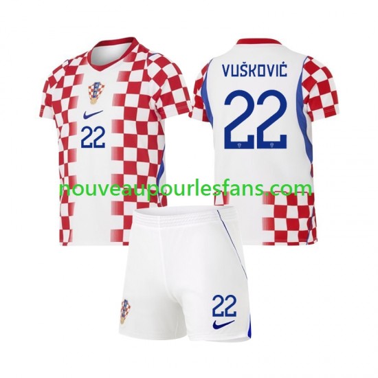 Maillot Croatie Luka Vuskovic 22 Enfant Tenue Domicile Coupe du Monde 2026 Manche Courte