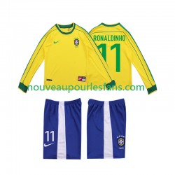 Maillot Brésil RONALDINHO 11 Rétro Enfant Tenue Domicile 1998 Manche Longue