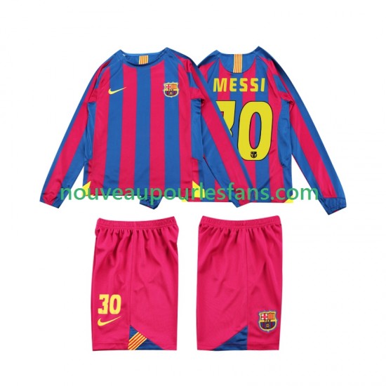 Maillot FC Barcelone Lionel Messi 10 2005 Rétro Enfant Tenue Domicile 2006 Manche Longue
