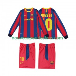 Maillot FC Barcelone Lionel Messi 10 Rétro Enfant Tenue Domicile 2011 2010 Manche Longue