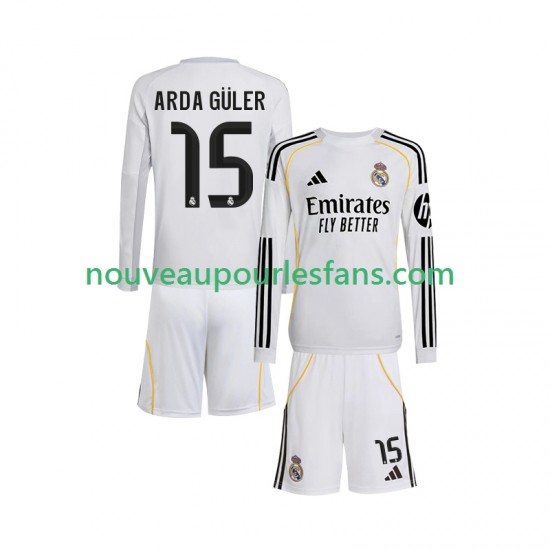 Maillot Real Madrid Arda Guler 15 Enfant Tenue Domicile 2025-2026 Manche Longue