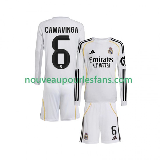 Maillot Real Madrid Camavinga 6 Enfant Tenue Domicile 2025-2026 Manche Longue
