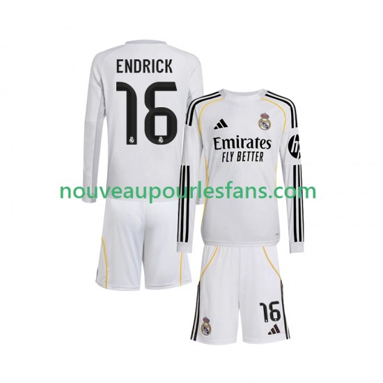 Maillot Real Madrid Endrick 16 Enfant Tenue Domicile 2025-2026 Manche Longue
