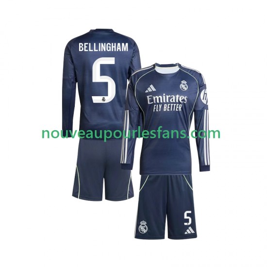 Maillot Real Madrid Jude Bellingham 5 Enfant Tenue Extérieur 2025-2026 Manche Longue