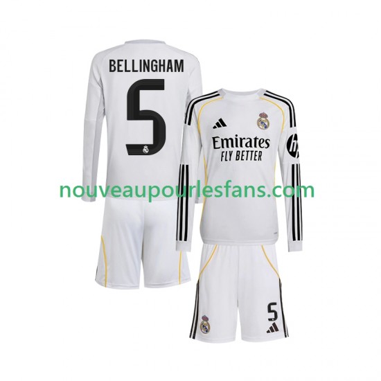 Maillot Real Madrid Jude Bellingham 5 Enfant Tenue Domicile 2025-2026 Manche Longue