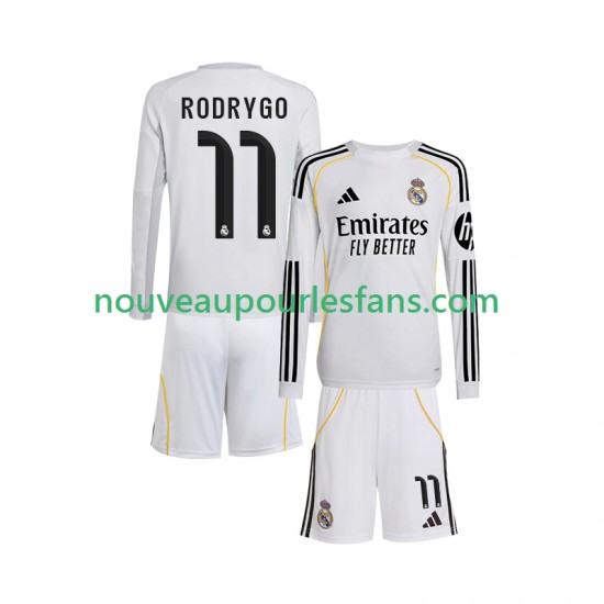 Maillot Real Madrid Rodrygo 11 Enfant Tenue Domicile 2025-2026 Manche Longue