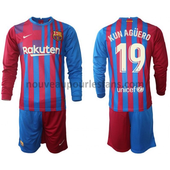 Maillot FC Barcelone Kun Agüero 19 Enfant Tenue Domicile 2021-2022 Manche Longue