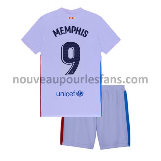 Maillot FC Barcelone Memphis Depay 9 Enfant Tenue Extérieur 2021-2022 Manche Courte