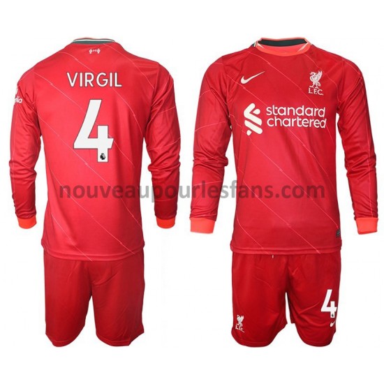 Maillot Liverpool VIRGIL 4 Enfant Tenue Domicile 2021-2022 Manche Longue