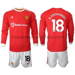 Maillot Manchester United Bruno Fernandes 18 Enfant Tenue Domicile 2021-2022 Manche Longue