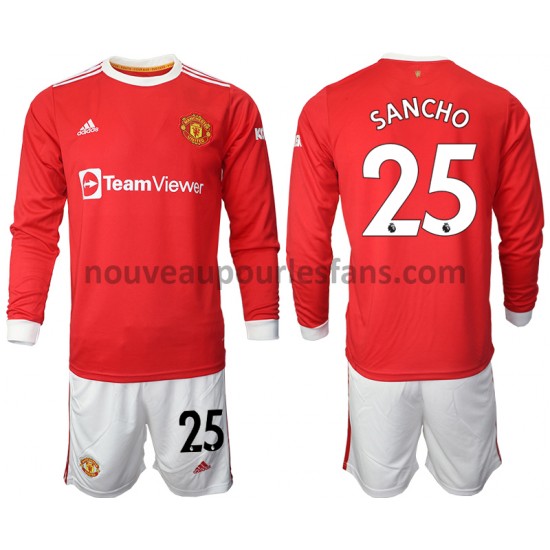 Maillot Manchester United Jadon Sancho 25 Enfant Tenue Domicile 2021-2022 Manche Longue