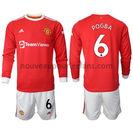 Maillot Manchester United Paul Pogba 6 Enfant Tenue Domicile 2021-2022 Manche Longue