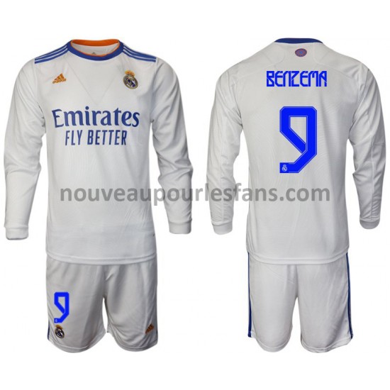 Maillot Real Madrid Benzema 9 Enfant Tenue Domicile 2021-2022 Manche Longue