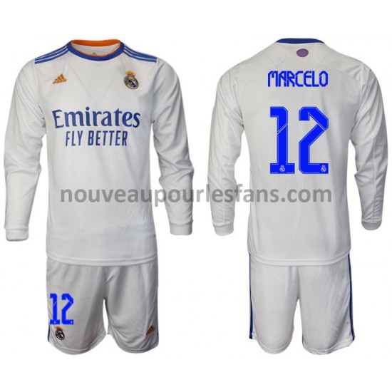 Maillot Real Madrid Marcelo 12 Enfant Tenue Domicile 2021-2022 Manche Longue