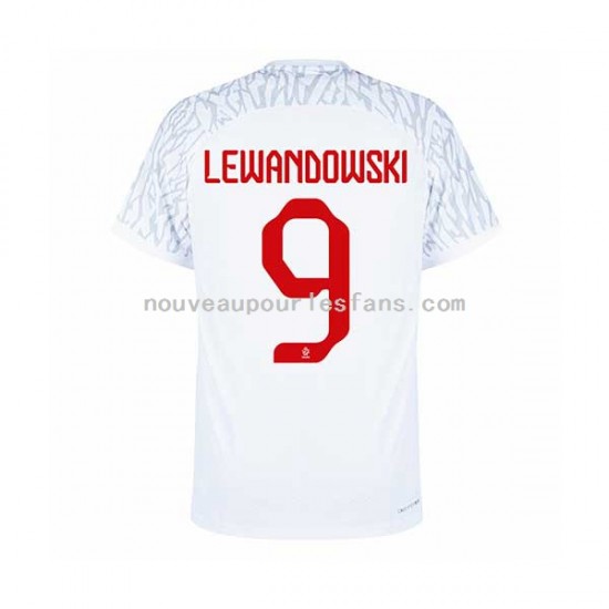 Maillot Pologne Lewandowski 9 Homme Tenue Domicile Coupe du Monde 2022 Manche Courte