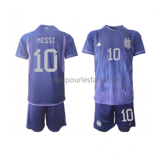Maillot Argentine Lionel Messi 10 Enfant Tenue Extérieur Coupe du Monde 2022 Manche Courte