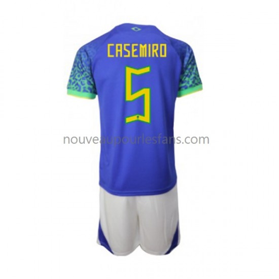 Maillot Brésil Casemiro 5 Enfant Tenue Extérieur Coupe du Monde 2022 Manche Courte