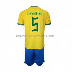 Maillot Brésil Casemiro 5 Enfant Tenue Domicile Coupe du Monde 2022 Manche Courte