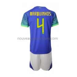 Maillot Brésil Marquinhos 4 Enfant Tenue Extérieur Coupe du Monde 2022 Manche Courte