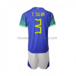 Maillot Brésil Thiago Silva 3 Enfant Tenue Extérieur Coupe du Monde 2022 Manche Courte