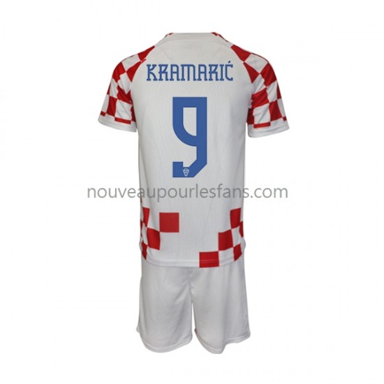 Maillot Croatie Kramaric 9 Enfant Tenue Domicile Coupe du Monde 2022 Manche Courte