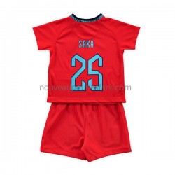 Maillot Angleterre Saka 25 Enfant Tenue Extérieur Coupe du Monde 2022 Manche Courte