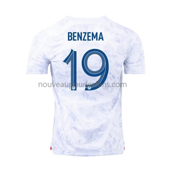 Maillot France Benzema 19 Homme Tenue Extérieur Coupe du Monde 2022 Manche Courte