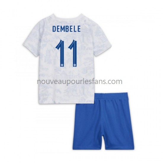 Maillot France Dembele 11 Enfant Tenue Extérieur Coupe du Monde 2022 Manche Courte
