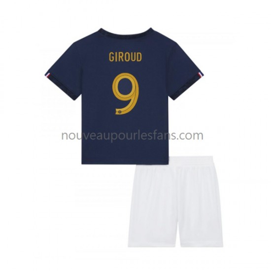 Maillot France Olivier Giroud 9 Enfant Tenue Domicile Coupe du Monde 2022 Manche Courte