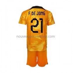 Maillot Pays-Bas Frenkie de Jong 21 Enfant Tenue Domicile Coupe du Monde 2022 Manche Courte