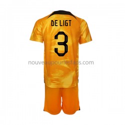 Maillot Pays-Bas Matthijs de Ligt 3 Enfant Tenue Domicile Coupe du Monde 2022 Manche Courte