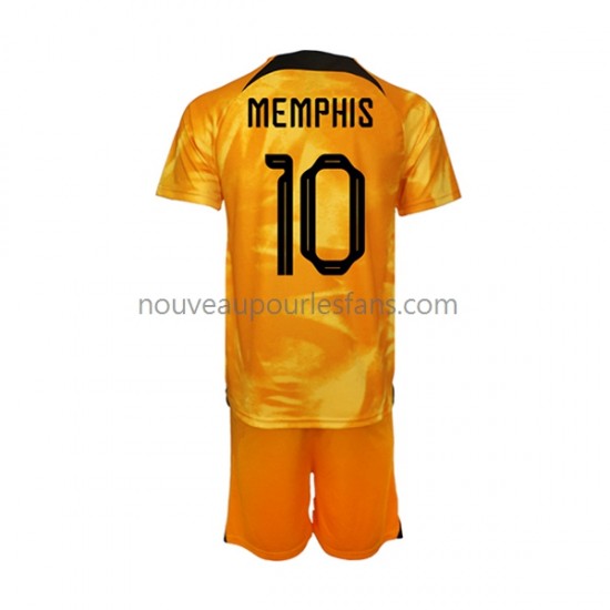 Maillot Pays-Bas Memphis Depay 10 Enfant Tenue Domicile Coupe du Monde 2022 Manche Courte
